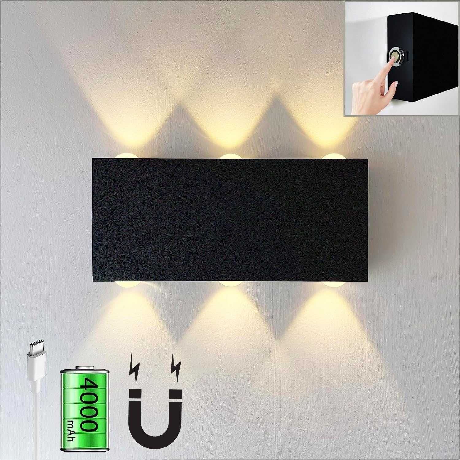 НОВА! USB LED стенна лампа, димируема, магнитна, 6W, 4000mAh