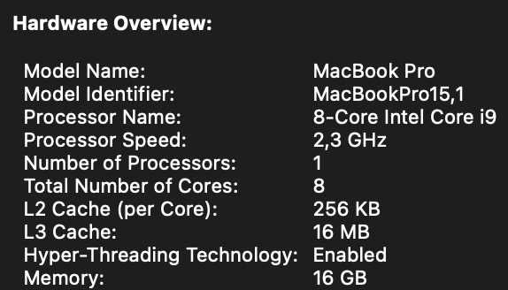 MacBook Pro 15'' (2019) i9