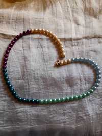 Colier margele perle 5 culori, alb, mov, turcoaz, verde si albastru