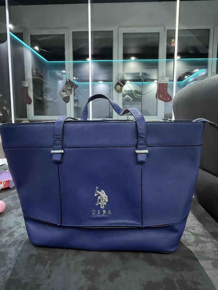 Голяма синя дамска чанта U.S. Polo ASSN.