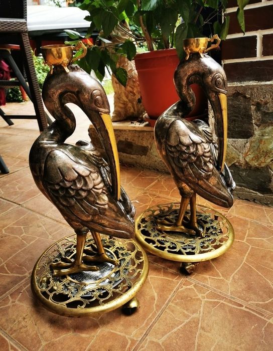 Vând păsări decorative lemn bronz exponat unicat