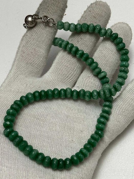 COLIER AVENTURIN VERDE Natural + ARGINT 925 - 49cm - Vintage !