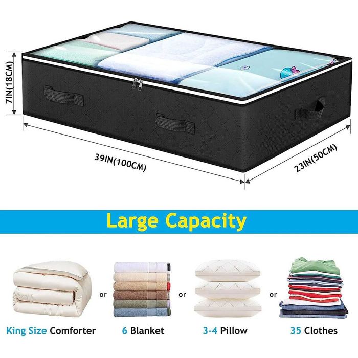 Organizator haine cu fermoar pentru depozitare sub pat, 100x50x18cm