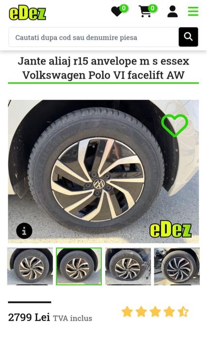 O janta aliaj r15 anvelope m s essex Volkswagen Polo VI facelift AW