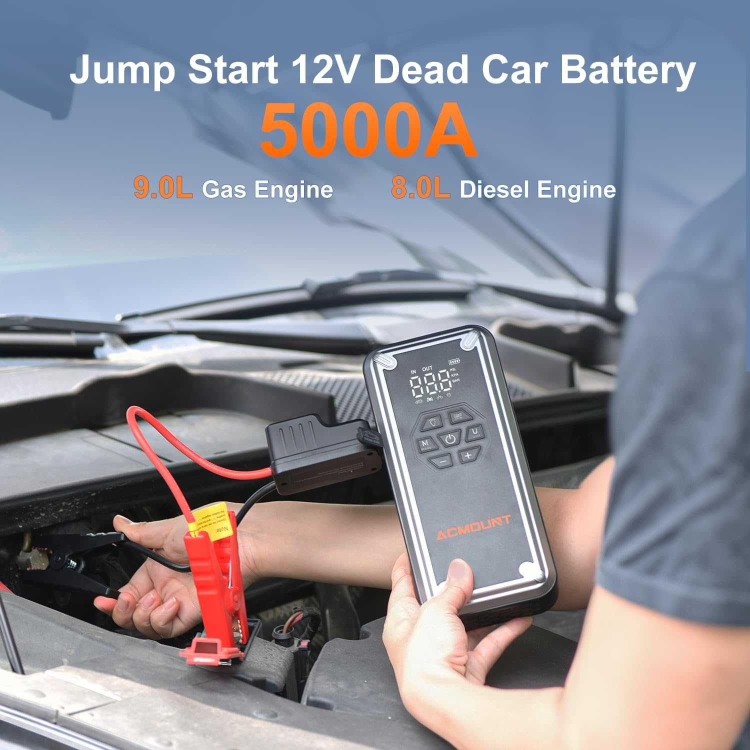 Пусковое устройство с компрессором Acmount 5000A/26800mAh/150PSI