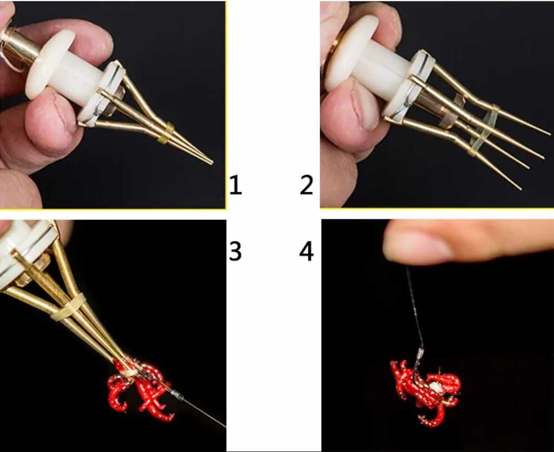 Dispozitive aplicare inele de latex pe momeala de carlig - 2 variante