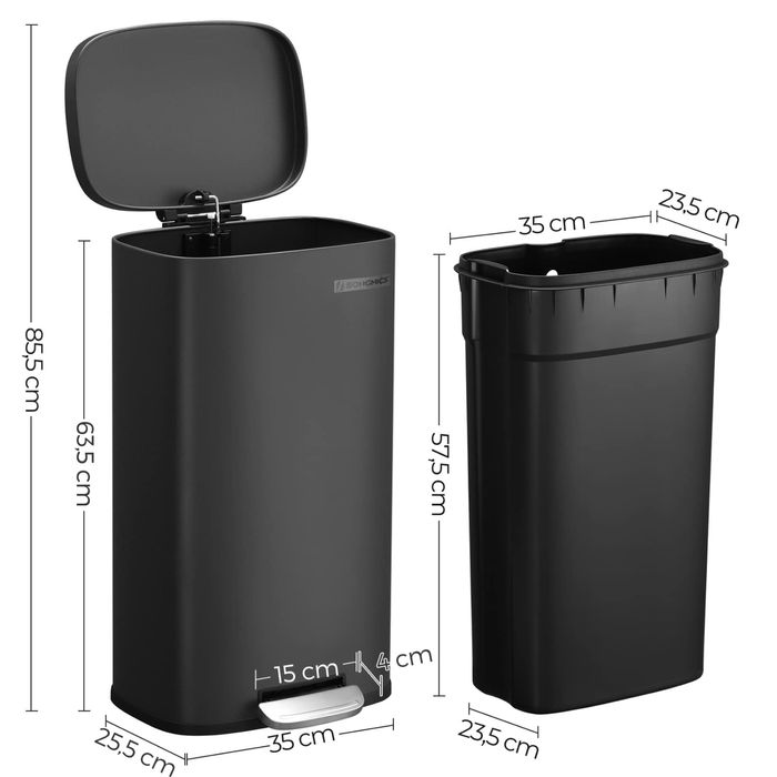 Кухненски кош за боклук 30 литра, с педал и капак с плавно затваряне