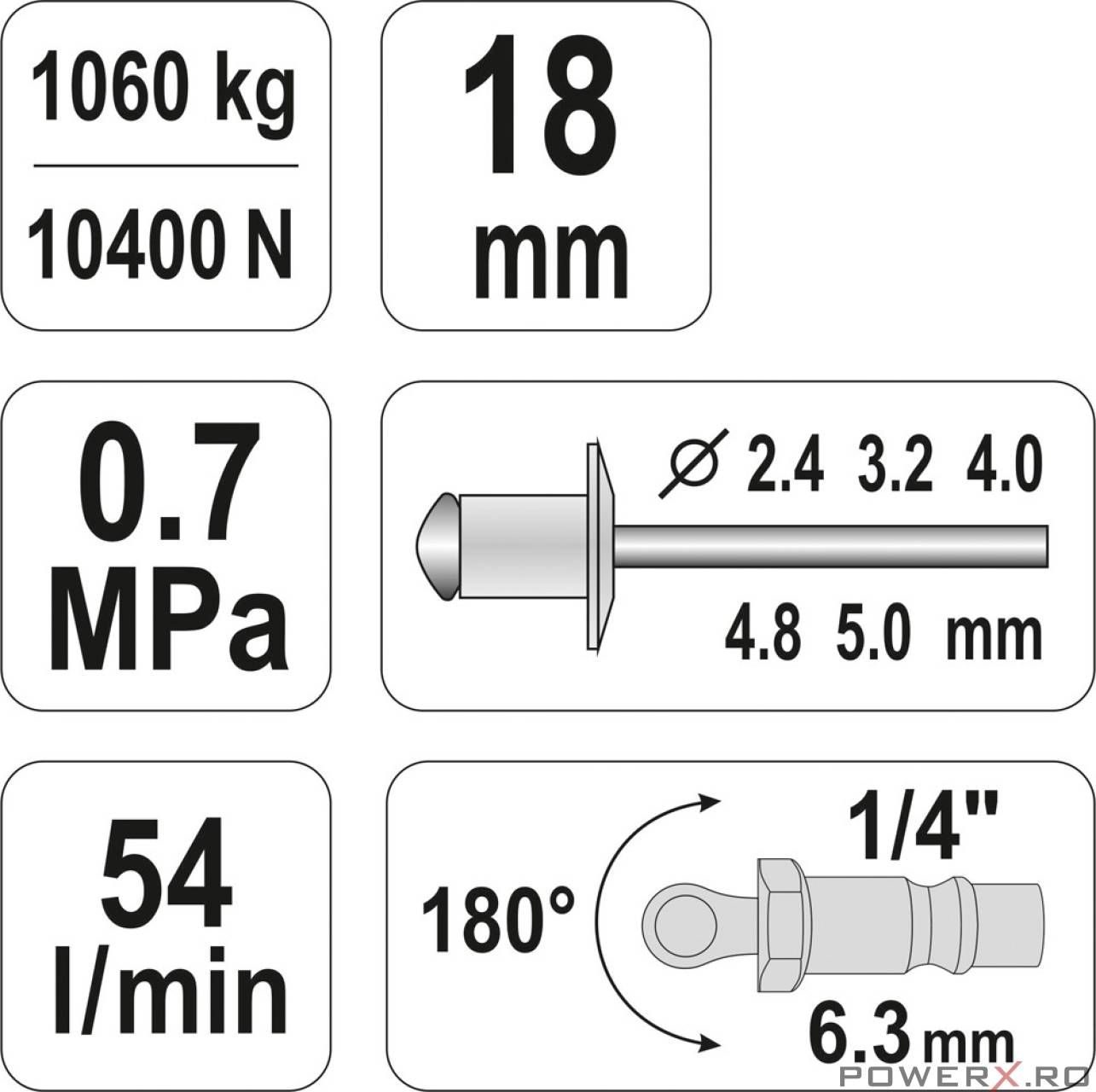 Presa Pneumatica pentru Nituit 2.4-5MM YATO YT-36171