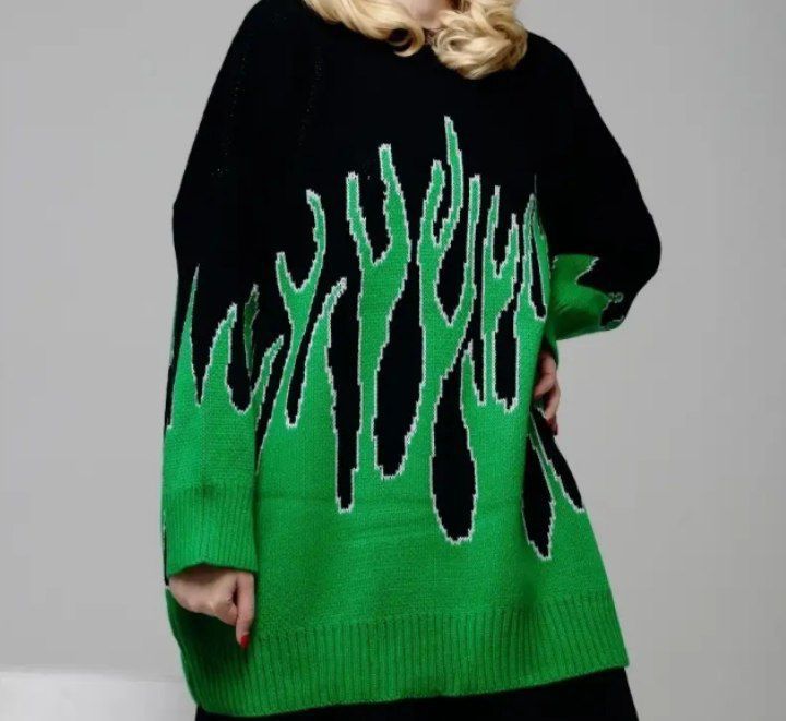 свитер y2k style зеленый огонь