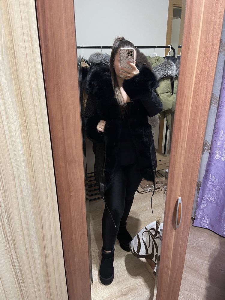 Geaca noua parka cu blana naturala XS-S
