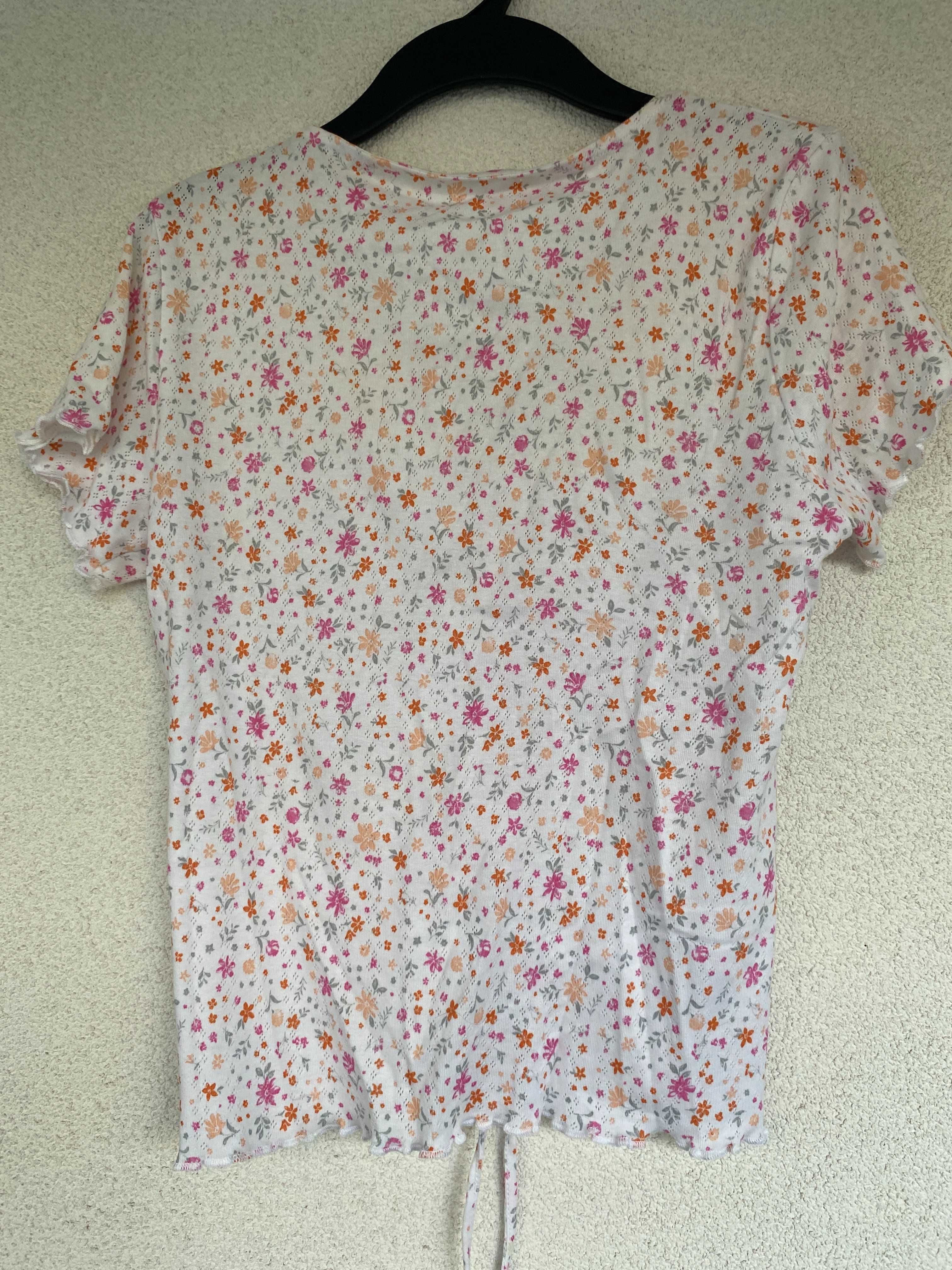 Bluza pijama 'Penti', nou, masura S/M, alb cu floricele