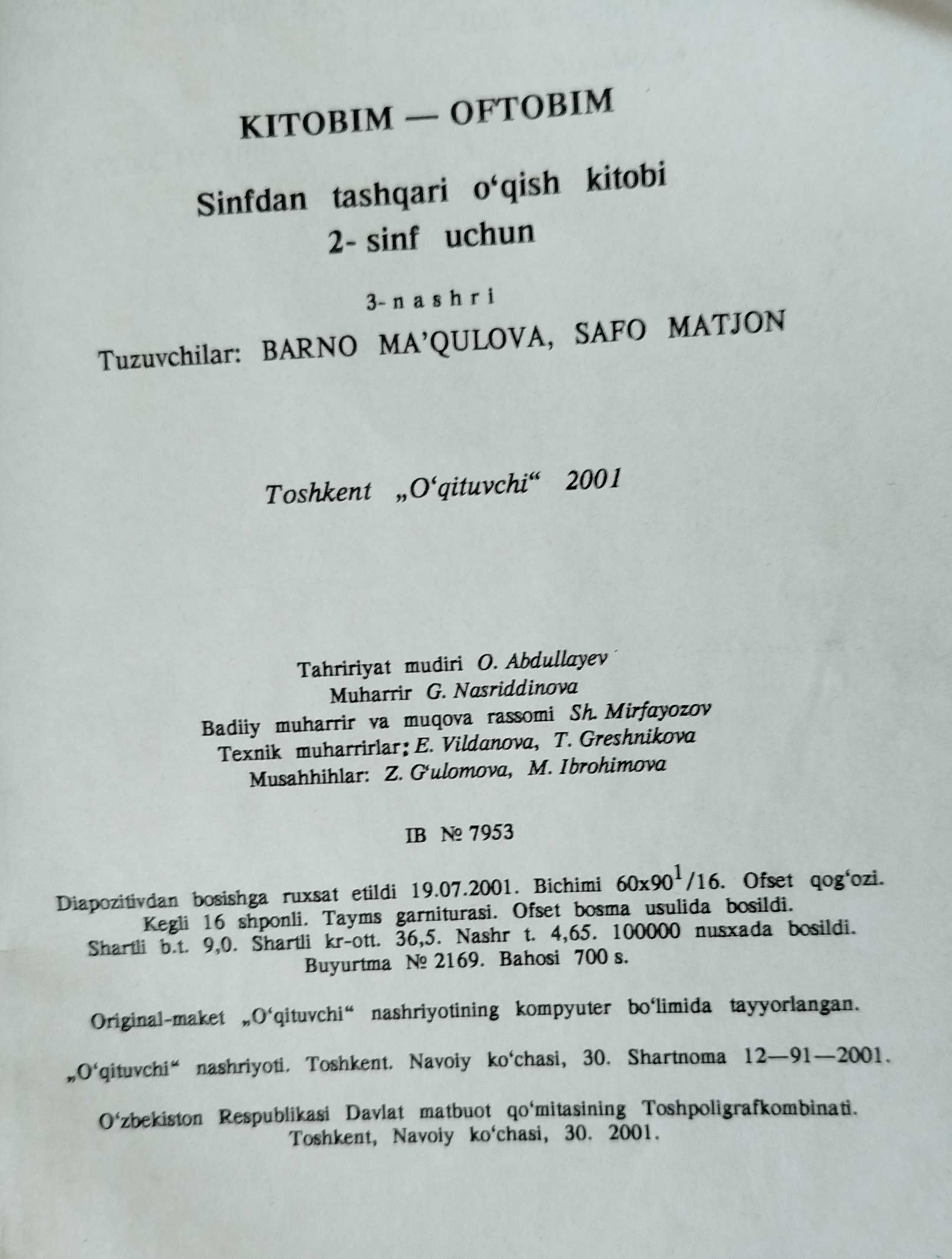 Ona tili 6 sinf, kitobim oftobim 2 sinf