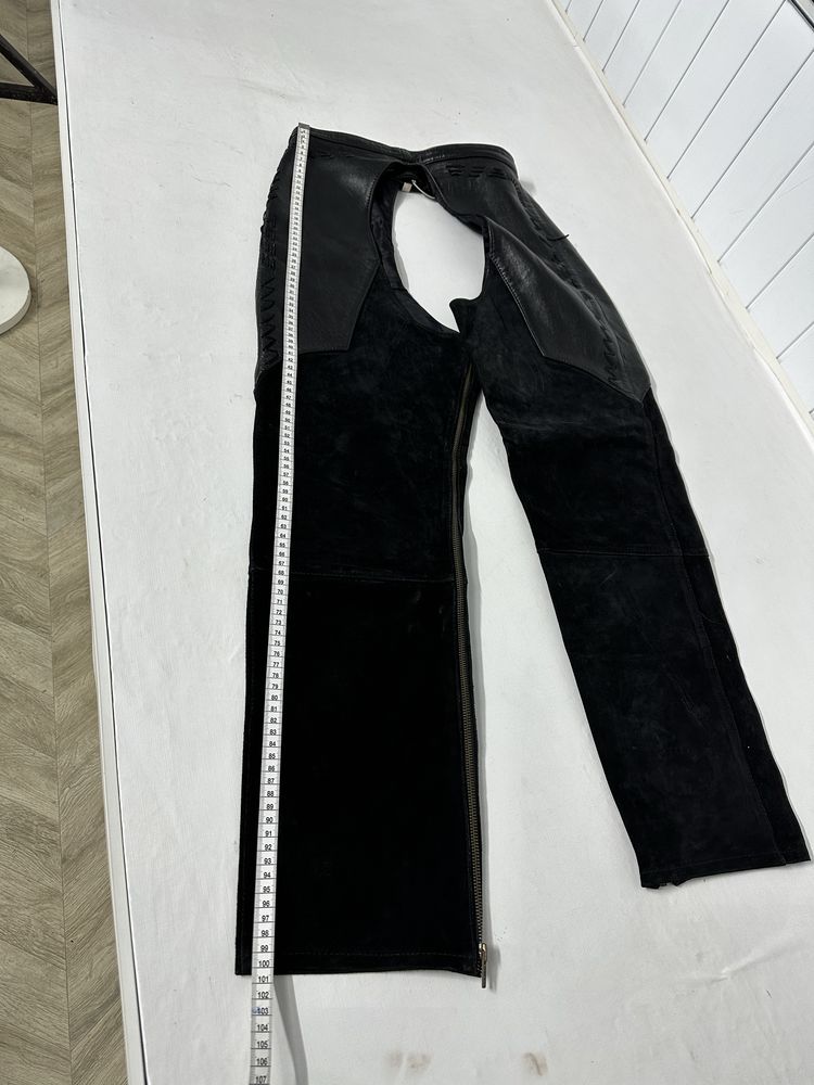 Semi pantaloni moto din piele + piele intoarsa