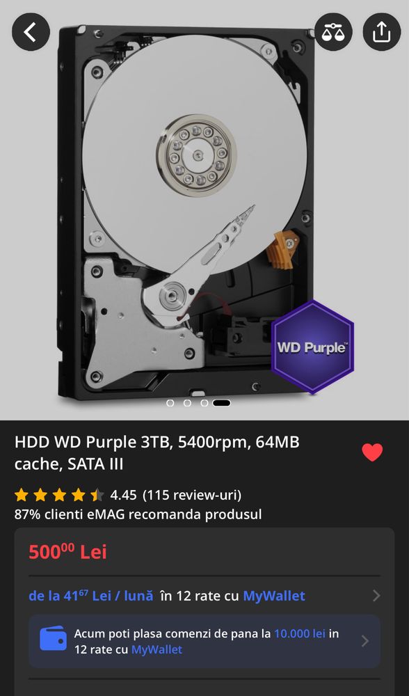 WD Purple 3TB camere supraveghere ca NOU