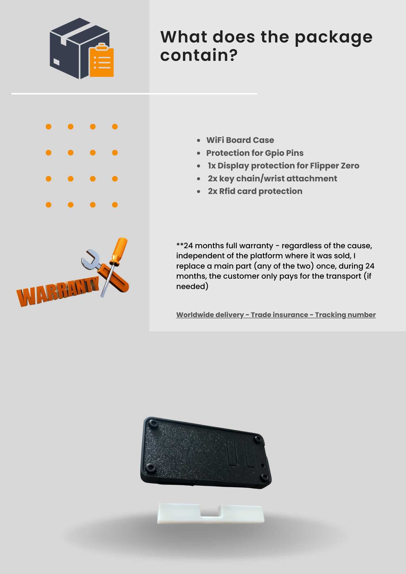 Set Accesori Flipper Zero-Husa Silicon Orange,Carcasa Placa Wi-Fi Alba