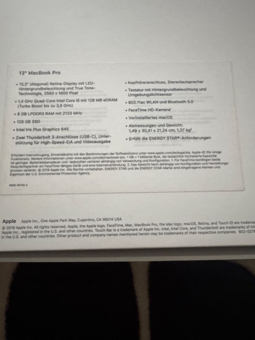 Macbook pro tachbar 2019