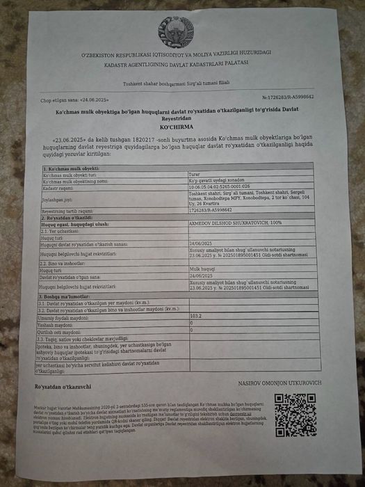 Срочна Продается Сергили Honobod Avenue