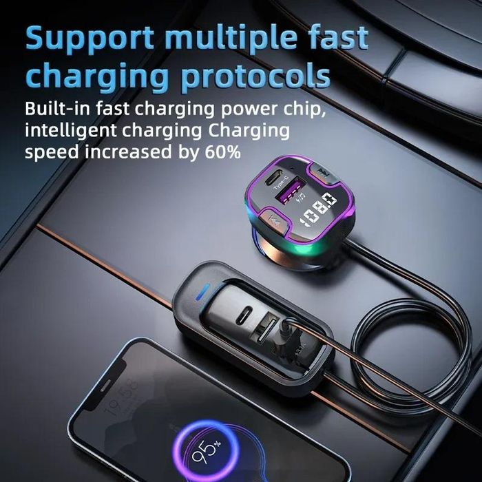 Bluetooth 5.3 fm трансмитер за кола, verk с56 10150 комплект за ...