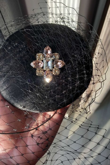 Toca voaleta Josephine mătase cu cristale Swarovski