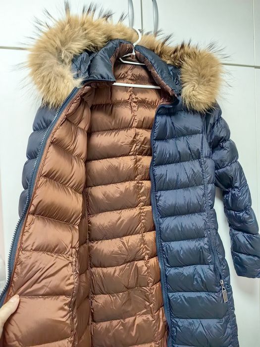 Двулицево яке с гъши пух и естествен косъм от лисица на качулката