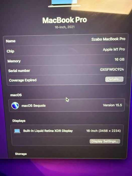 Apple MacBook Pro 16” (2021, M1, 16GB RAM, 512GB SSD)