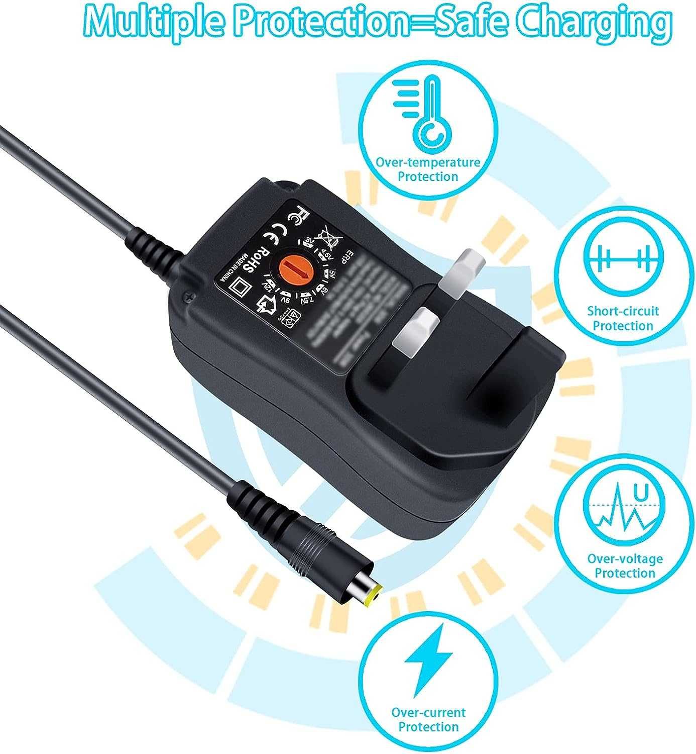 Dalugo универсален захранващ адаптер 30W,с 8 накрайника -3V-12V