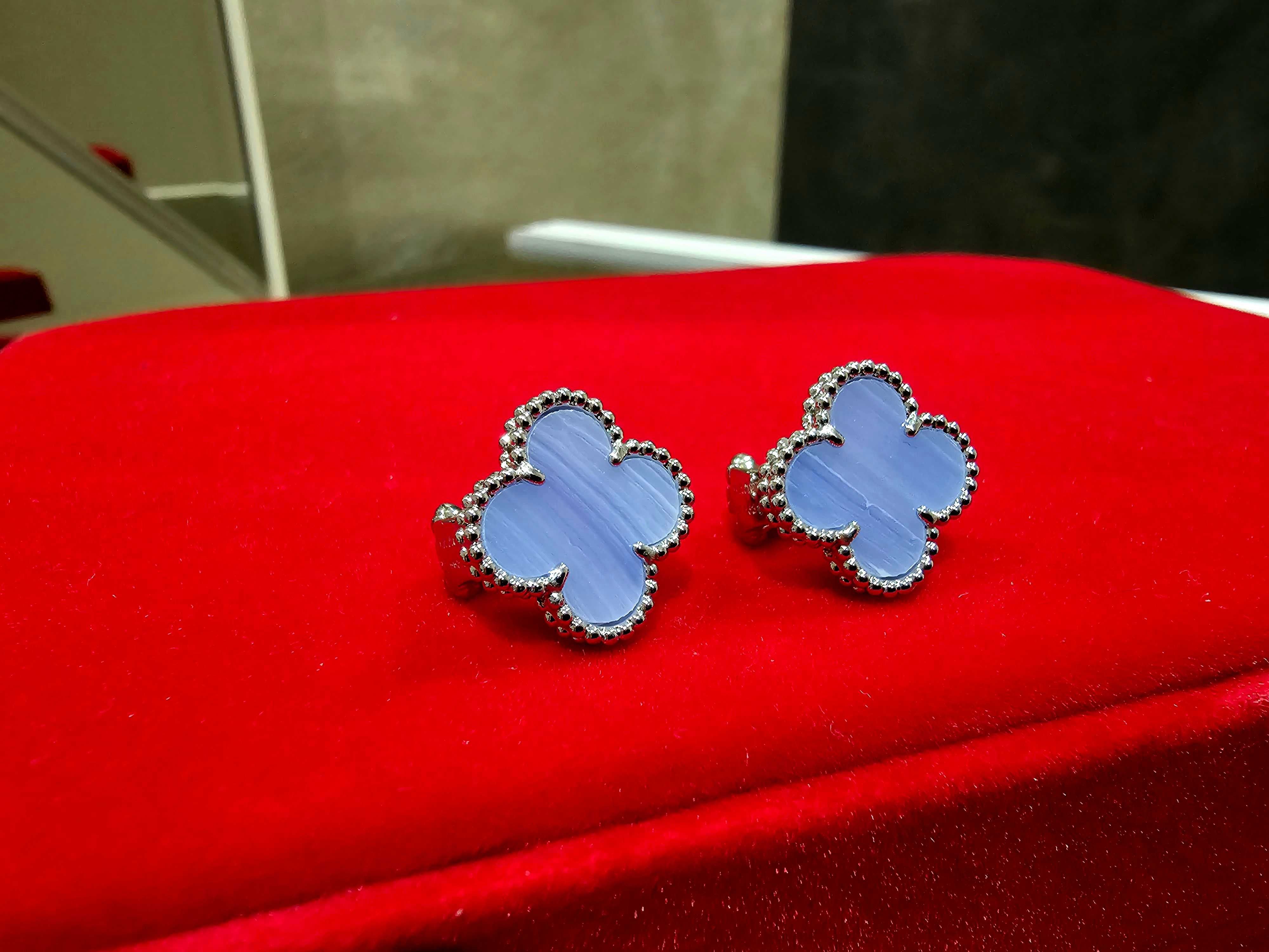 Van Cleef & Arpels VCA Silver Chalcedony Vintage Alhambra Дамски Обеци