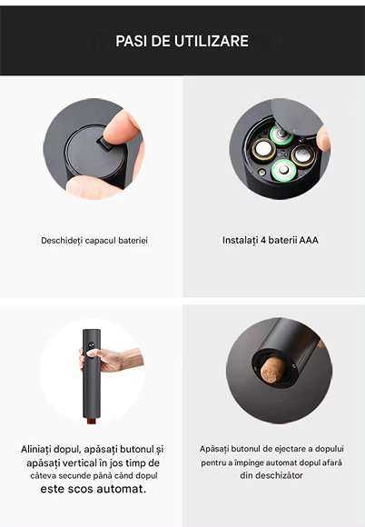 Tirbuson electric pentru sticle de vin, Accesoriu de taiat, Negru, Nou