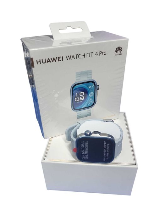 HUAWEI Watch Fit 4 Pro, Silver Body with Blue Fluoroelastomer Strap