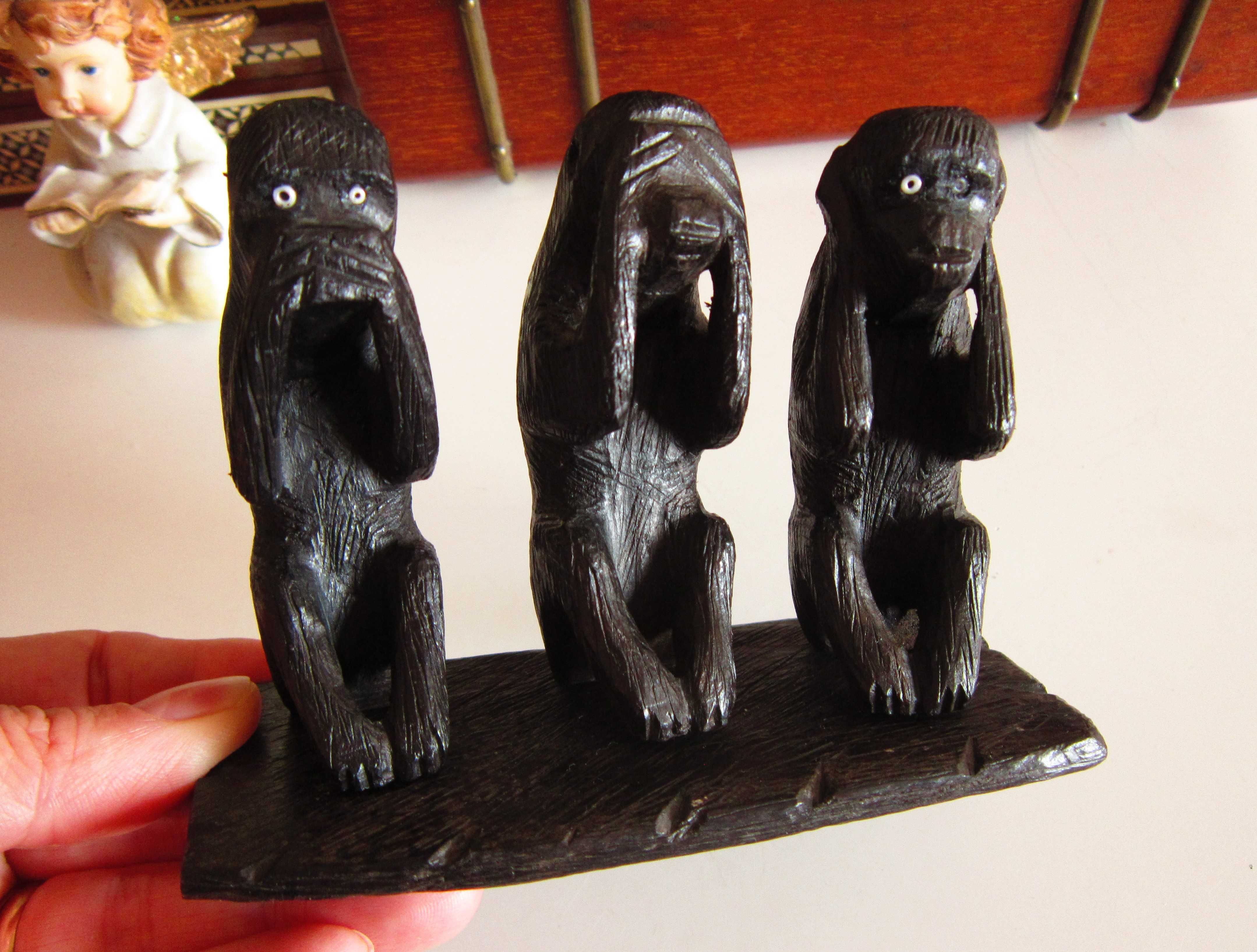 cadou rar 3 maimute intelepte-Legea de Aur Japoneza sculptura abanos