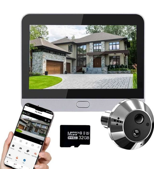 WIFI Видеошпионка за врата с батерия 3MP MicroSD32GB с видеокамера