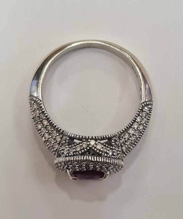 Inel din aur alb 14k, cu rubin natural si diamante naturale, IAU780