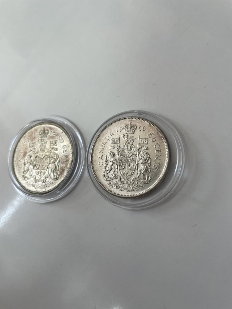 Два броя сребърни Канадски монети 50 cents Elizabeth  1965/1966