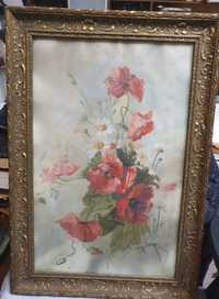 Tablou vechi din 1918 - Buchet de flori de camp - Deosebit
