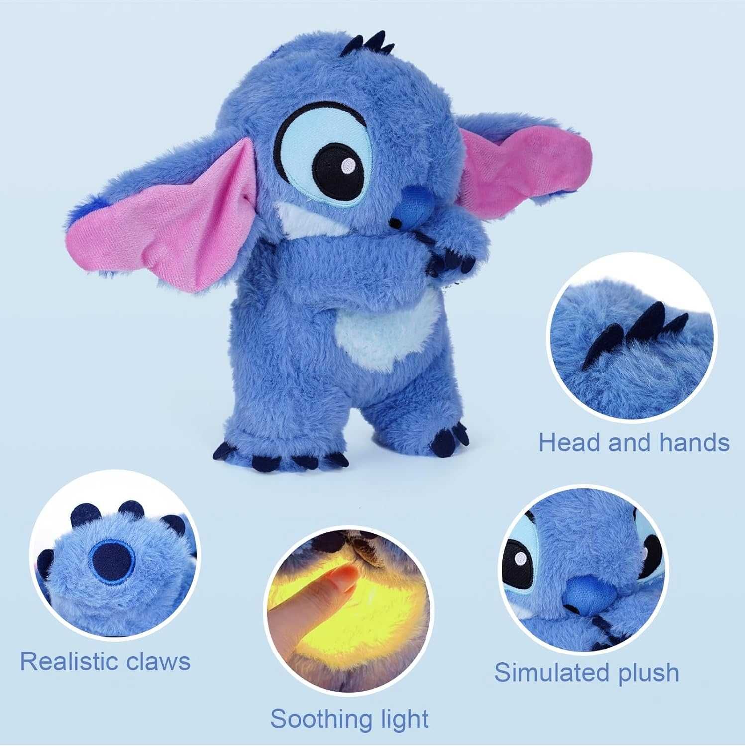 Интерактивна Дишаща играчка Стич с музика и светлина Breathing Stitch