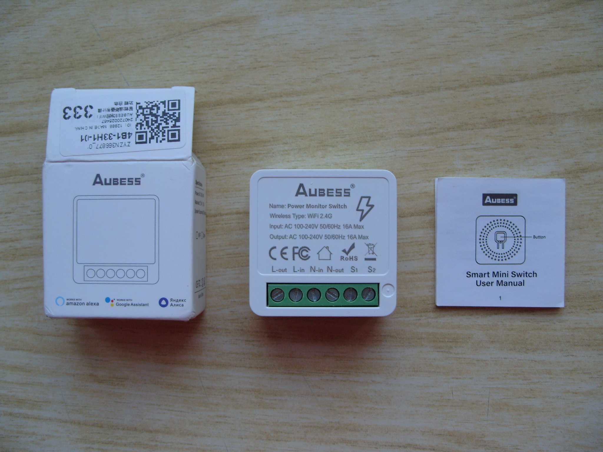Миниатюрен Wi-Fi превключвател Aubess. 220V, 16A. Българско упътване