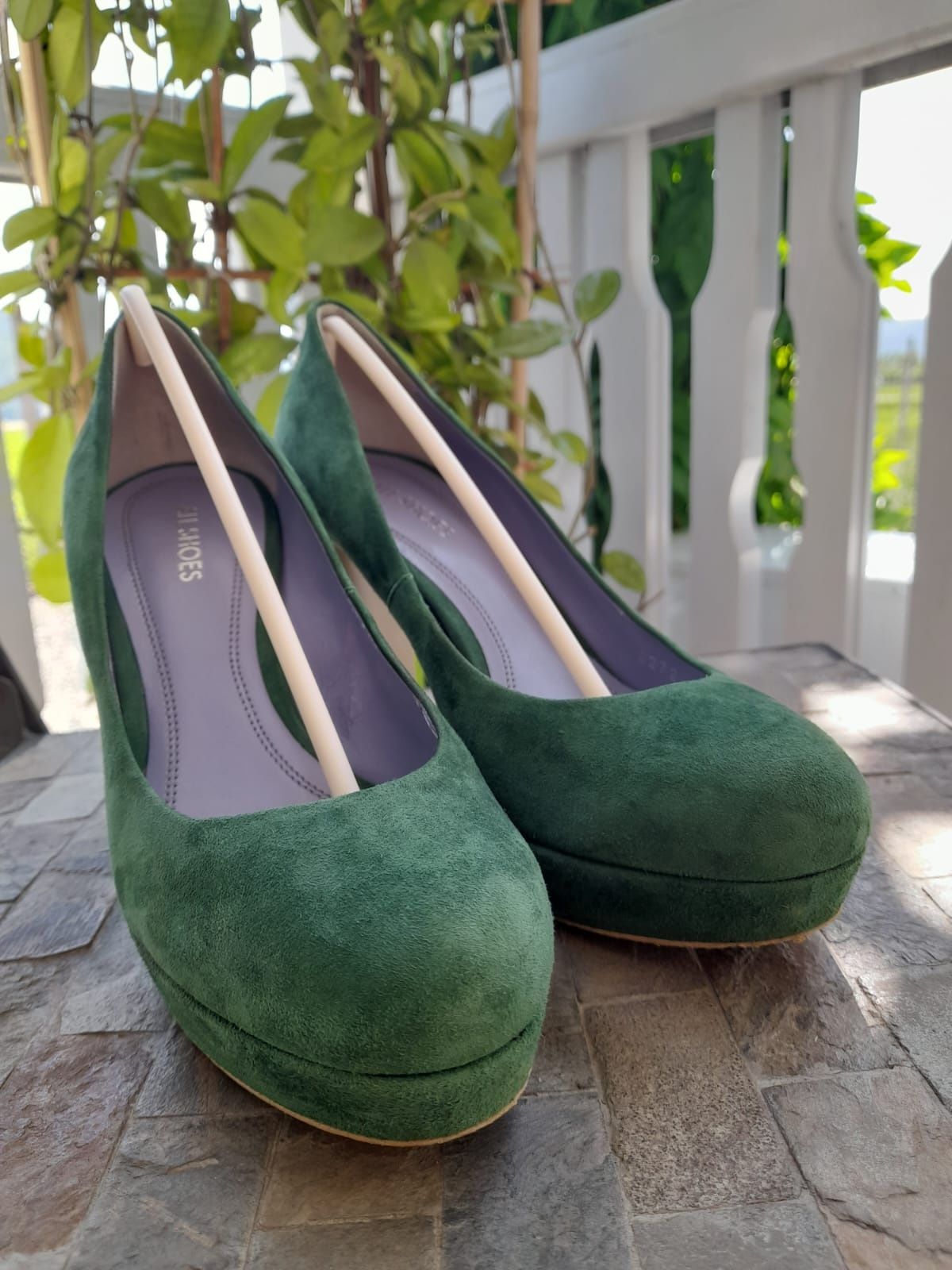 Pantofi din piele intoarsa - verde - nr 38