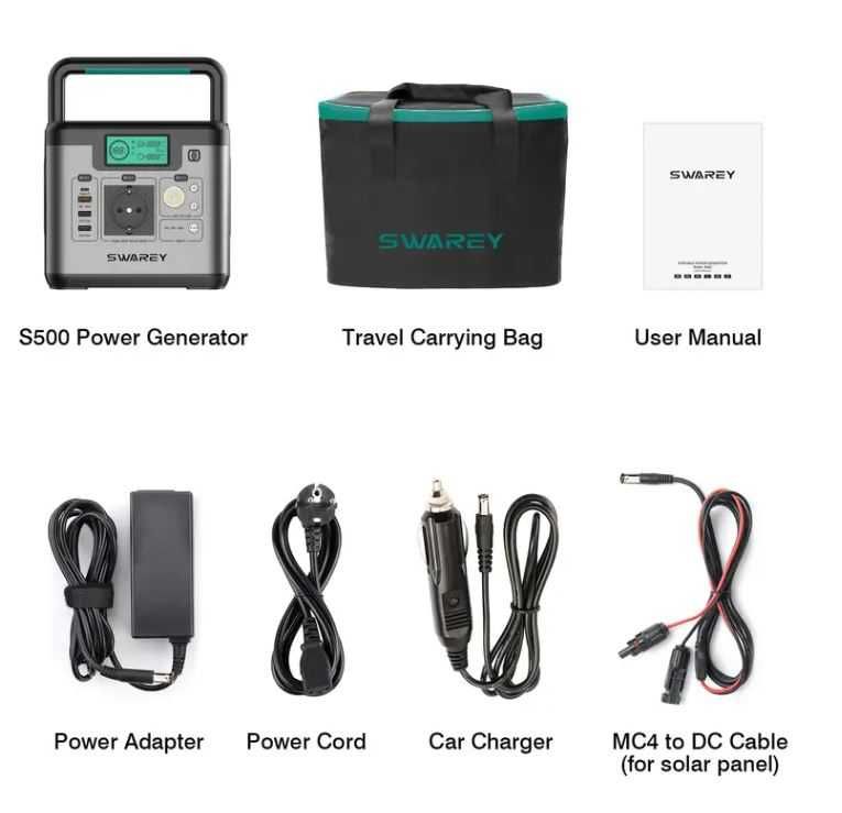 SWAREY портативен генератор 500W с изход за контакт, USB, запалка и др