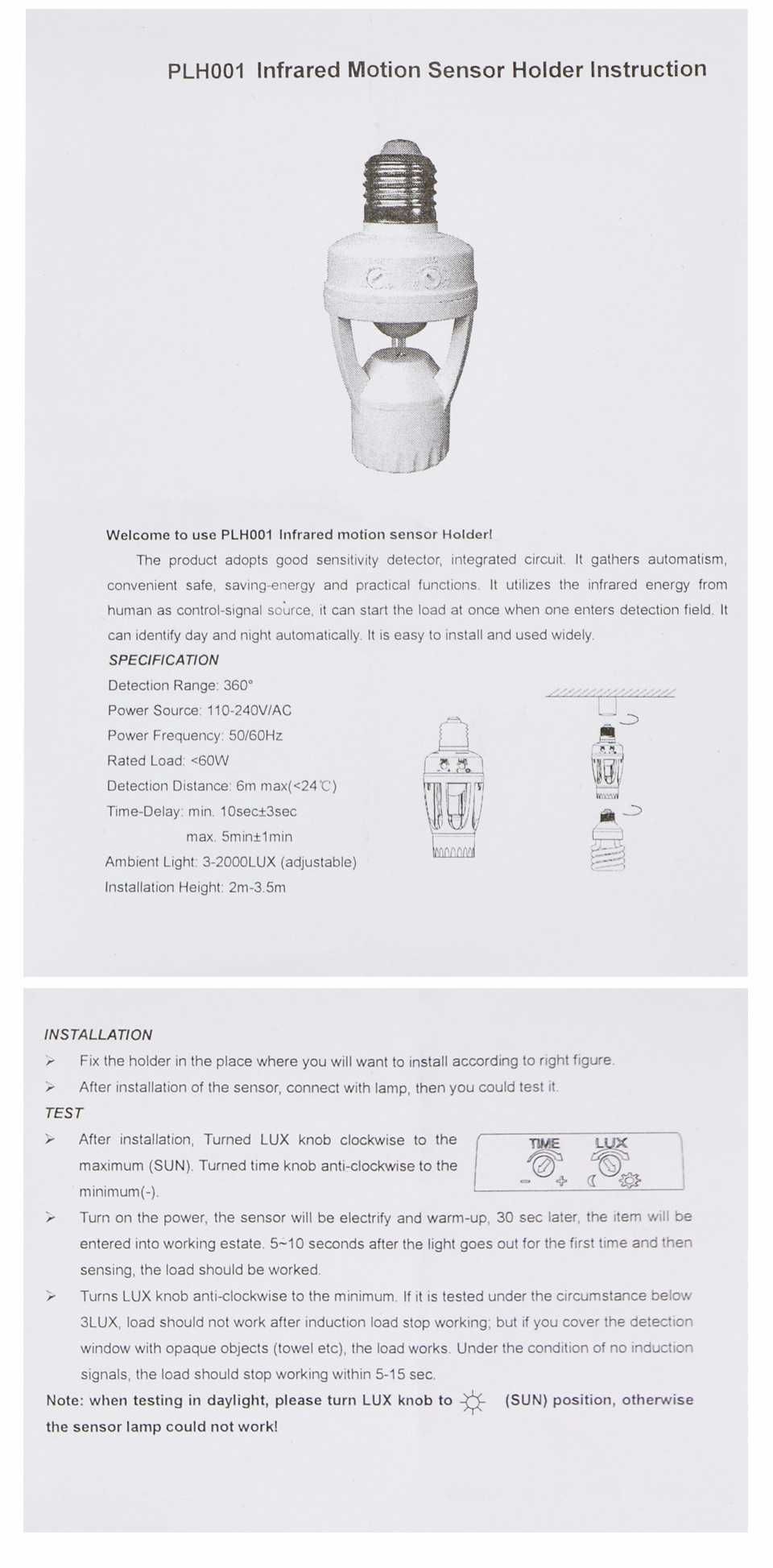 Fasung PIR cu senzor de miscare 220V E27 bec normal sau LED