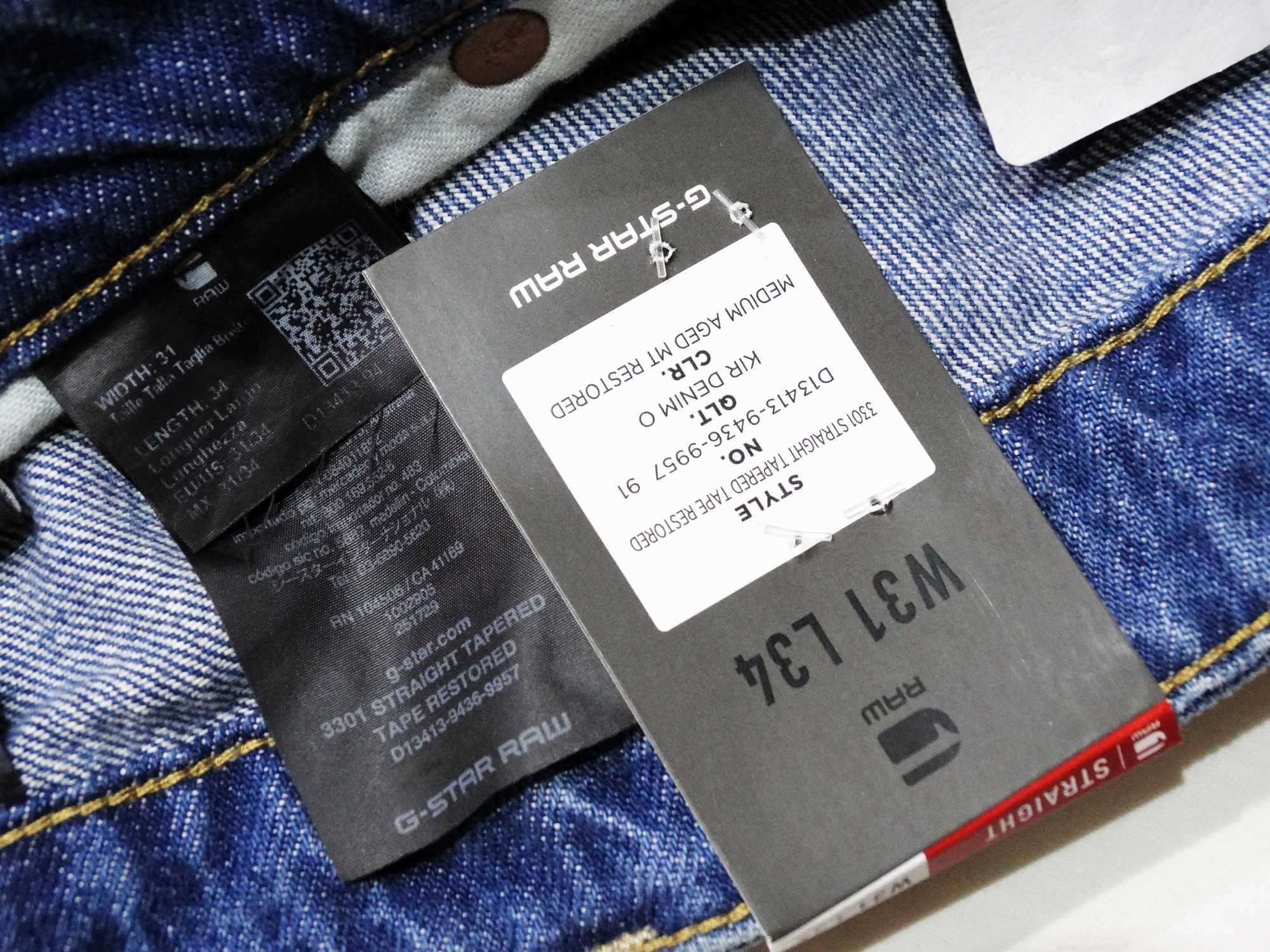 Нови G-star 3301 Straight Tapered TAPE RESTORED Мъжки Дънки W31