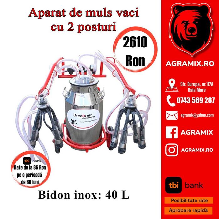 Aparat de muls vaci cu grup colector 160cc nou Agramix