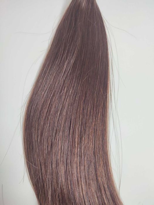 100% естествена коса, на редове, 150г-65см, екстеншъни, тъмно кестеняв