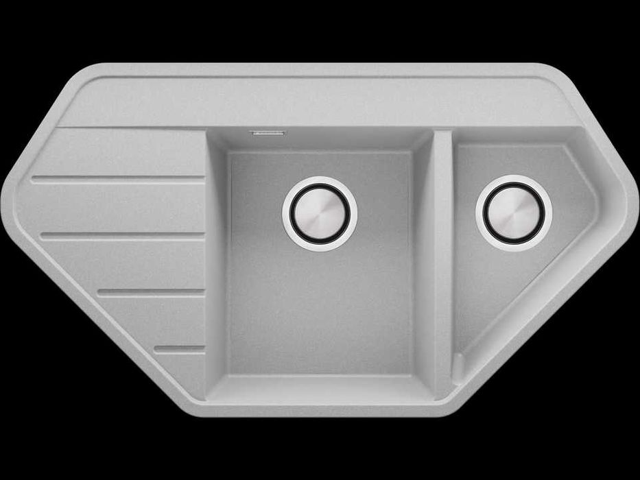 Сива ъглова кухненска гранитна мивка Копенхаген 900 Corner 900x500 мм