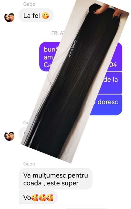 Coada par Neagra 85 cm lungime, cu șuviță laterala, extensii și cozi