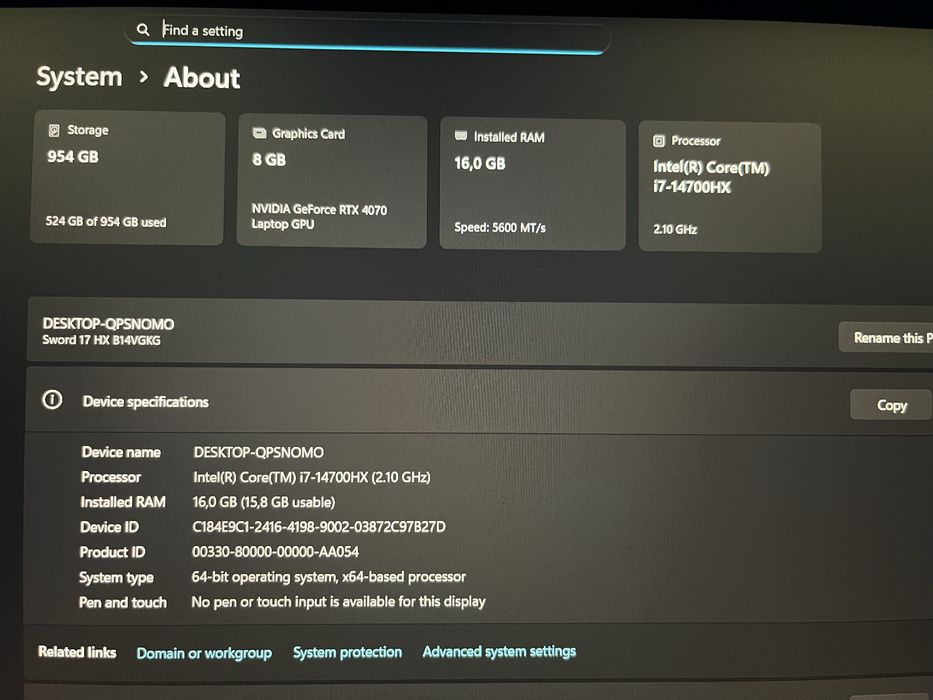 MSI Sword 17 RTX 4070 i7 14700hx 16gb Ram DDR5 1TB SSD