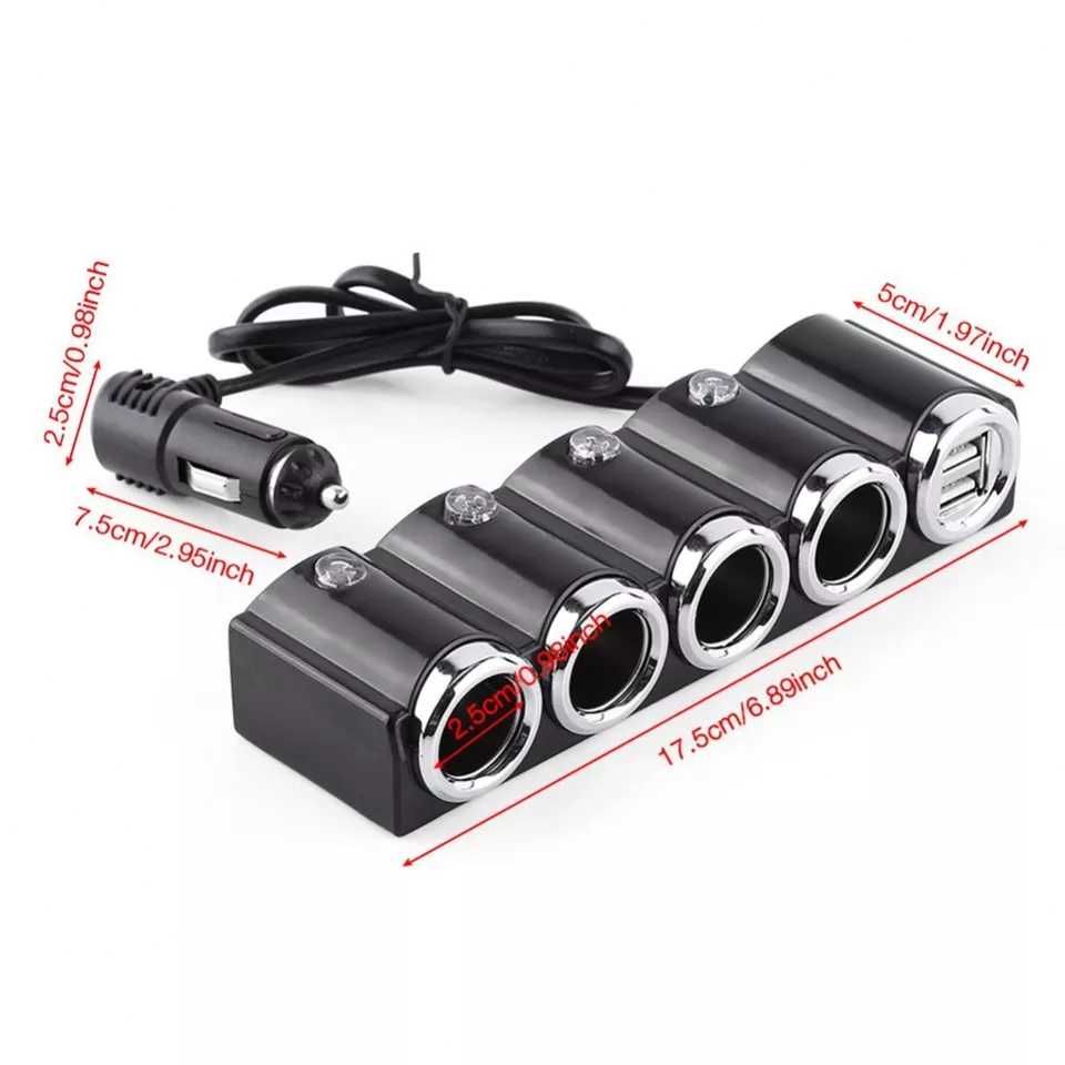 Multiplicator spliter 5 prize 12V USB 120W+siguranță+on/off rulote tir