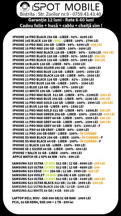 ‼️Ofertă•Telefoane-Garantie 12 luni - RATE ONLINE - Stoc a doua poză!