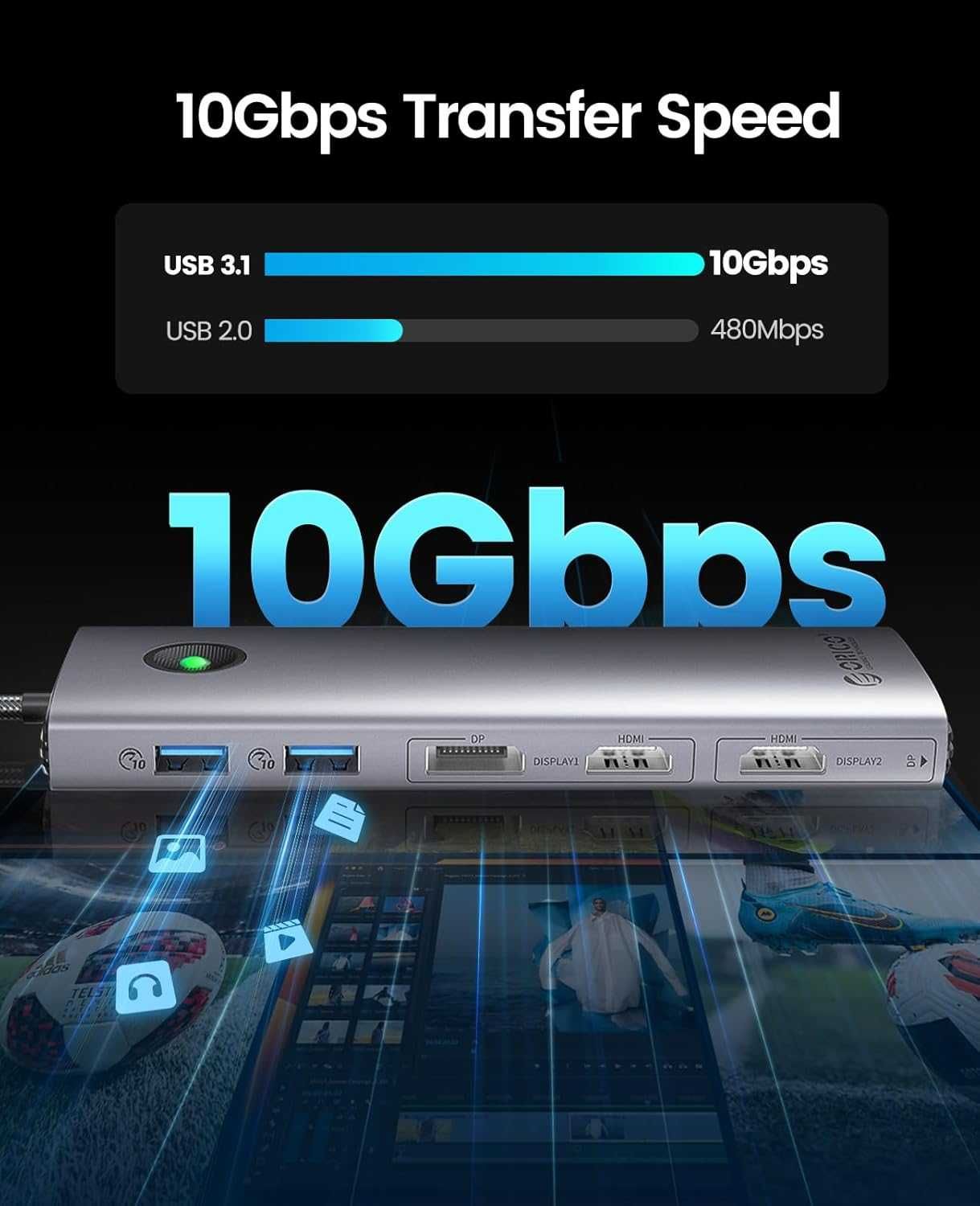 ORICO USB3.2 DisplayLink докинг станция  4K 60Hz за M1/M2/M3