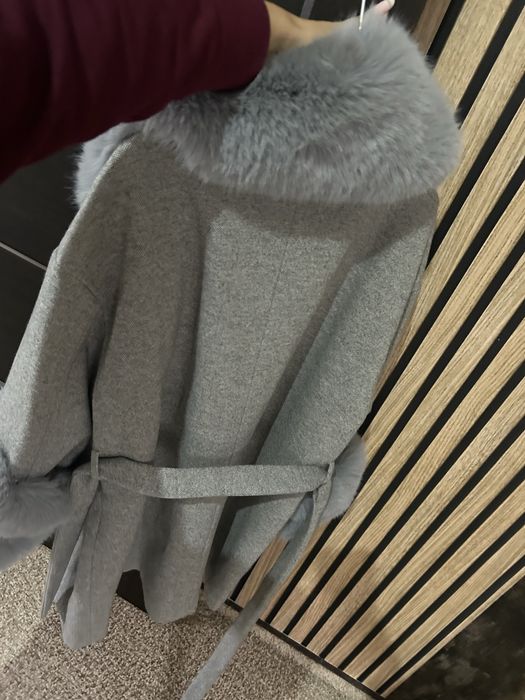 Palton lana dama cu blana naturala