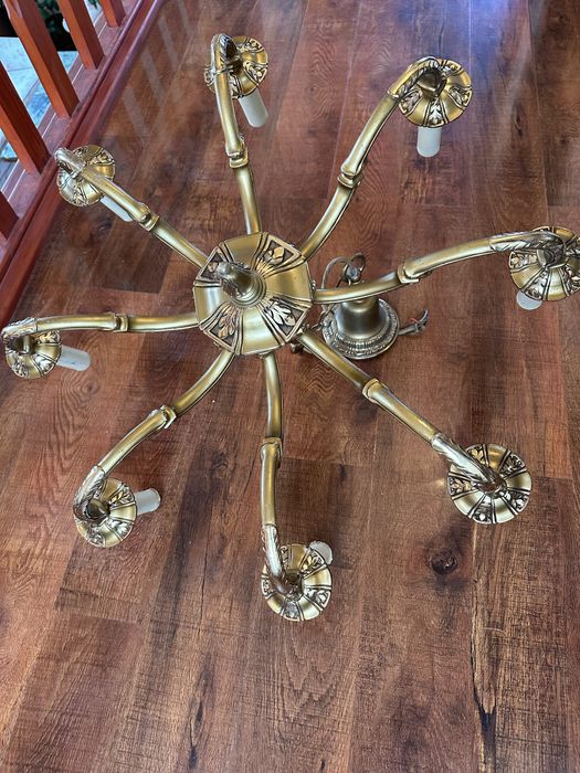 Candelabru antic vintage retro din bronz masiv alama 8 brațe lustra